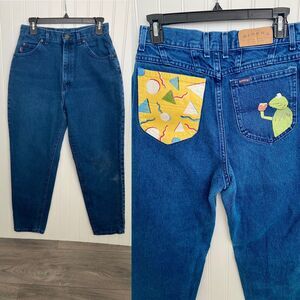 Kermit The Frog Vintage Handpainted Denim Riders Blue Jeans Straight Leg 28"